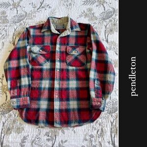 Pendleton Vintage 70s Wool Plaid Flannel Shirt in Red & Blue • S